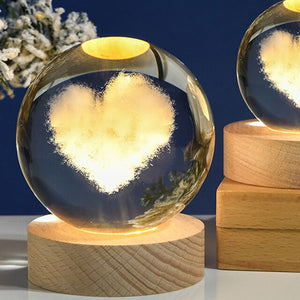 Crystal Ball 3D Laser Engraved Astronaut Planet Sun System Decorative Ball with LED Light Base Home Decor Ornament Kids Gift