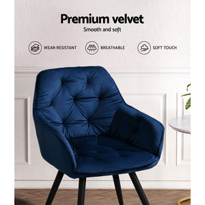 Artiss Set of 2 Calivia Dining Chairs Kitchen Chairs Upholstered Velvet Blue-6