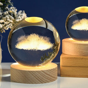 Crystal Ball 3D Laser Engraved Astronaut Planet Sun System Decorative Ball with LED Light Base Home Decor Ornament Kids Gift