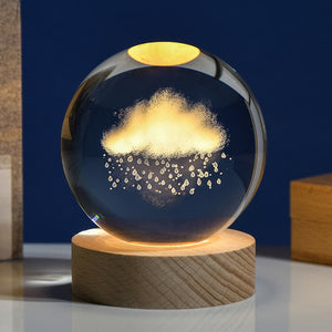 Crystal Ball 3D Laser Engraved Astronaut Planet Sun System Decorative Ball with LED Light Base Home Decor Ornament Kids Gift