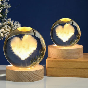 Crystal Ball 3D Laser Engraved Astronaut Planet Sun System Decorative Ball with LED Light Base Home Decor Ornament Kids Gift