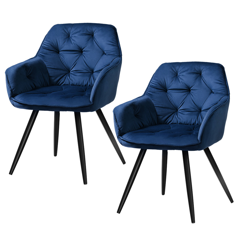 Artiss Set of 2 Calivia Dining Chairs Kitchen Chairs Upholstered Velvet Blue-0
