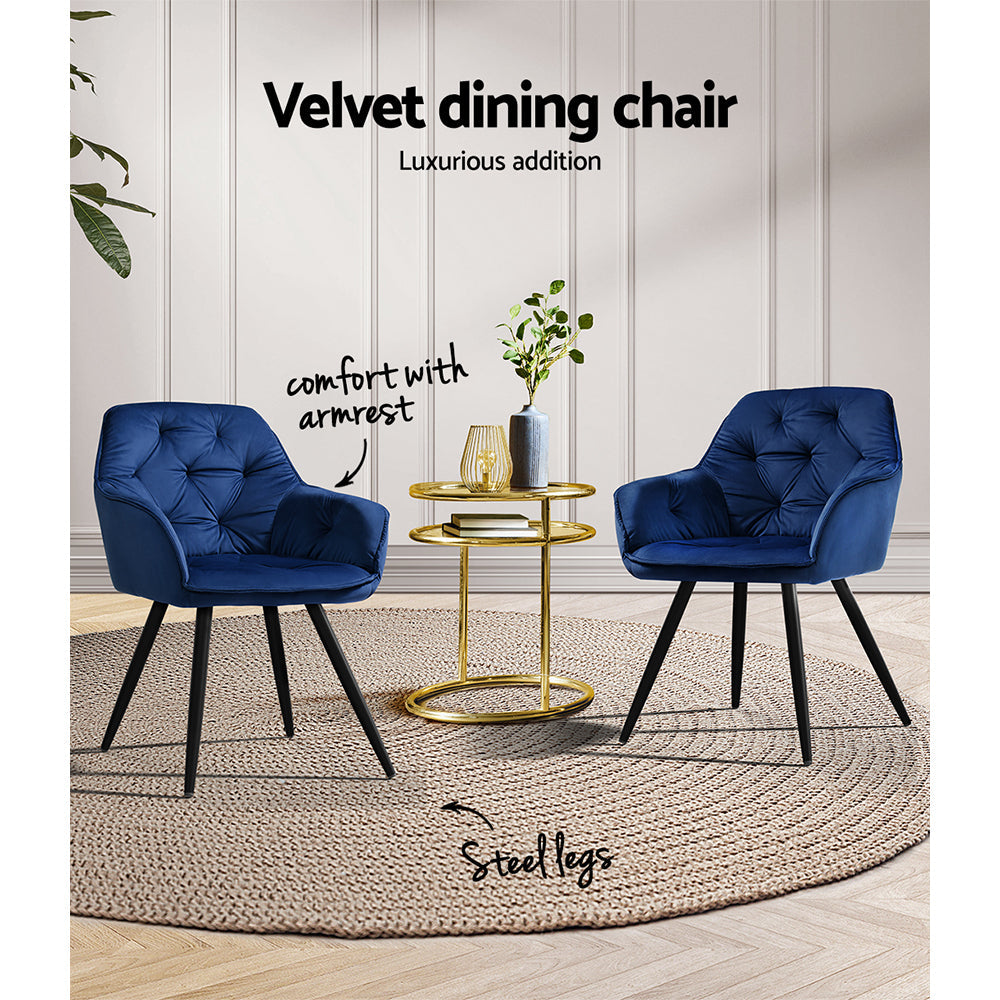 Artiss Set of 2 Calivia Dining Chairs Kitchen Chairs Upholstered Velvet Blue-4