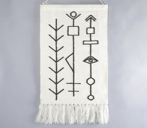 Handwoven Tribal Monochrome Fringed Wall Hanging-0