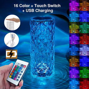 16/3 Colors Crystal Table Lamp Touch Remote Diamond Rose Lamp Room Decor Atmosphere Bedsid Night Light Desktop Projector Lights