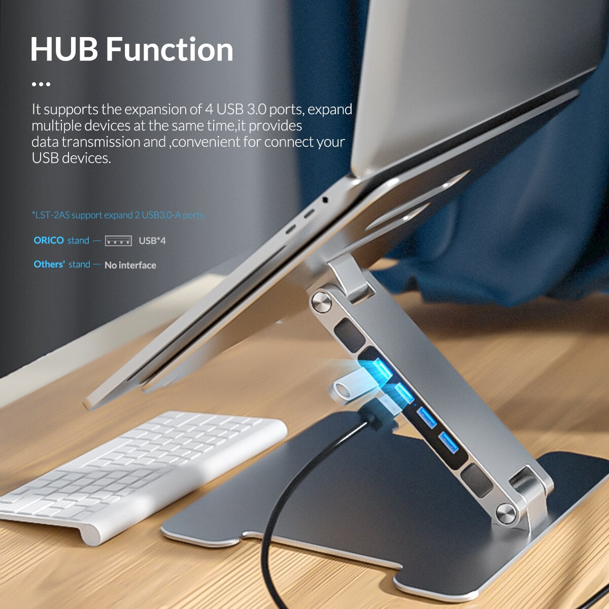 ORICO Foldable Laptop Stand 4 Port USB3.0 Aluminum Notebook Riser Desktop Laptop Cooling Stand for Macbook Dell