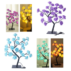 Best-selling Detachable Plastic Base USB Switch LED Simulation Rose Tree Lamp Home Decoration Night Light