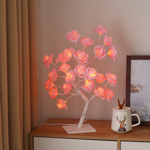 Best-selling Detachable Plastic Base USB Switch LED Simulation Rose Tree Lamp Home Decoration Night Light