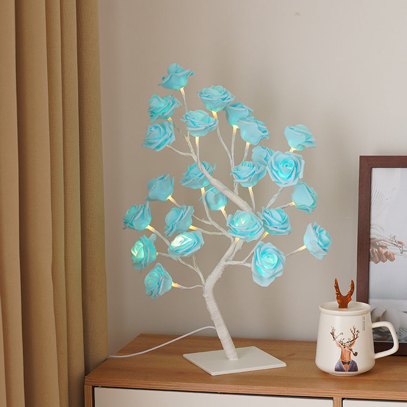 Best-selling Detachable Plastic Base USB Switch LED Simulation Rose Tree Lamp Home Decoration Night Light