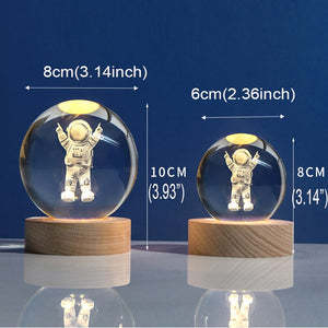 Crystal Ball 3D Laser Engraved Astronaut Planet Sun System Decorative Ball with LED Light Base Home Decor Ornament Kids Gift